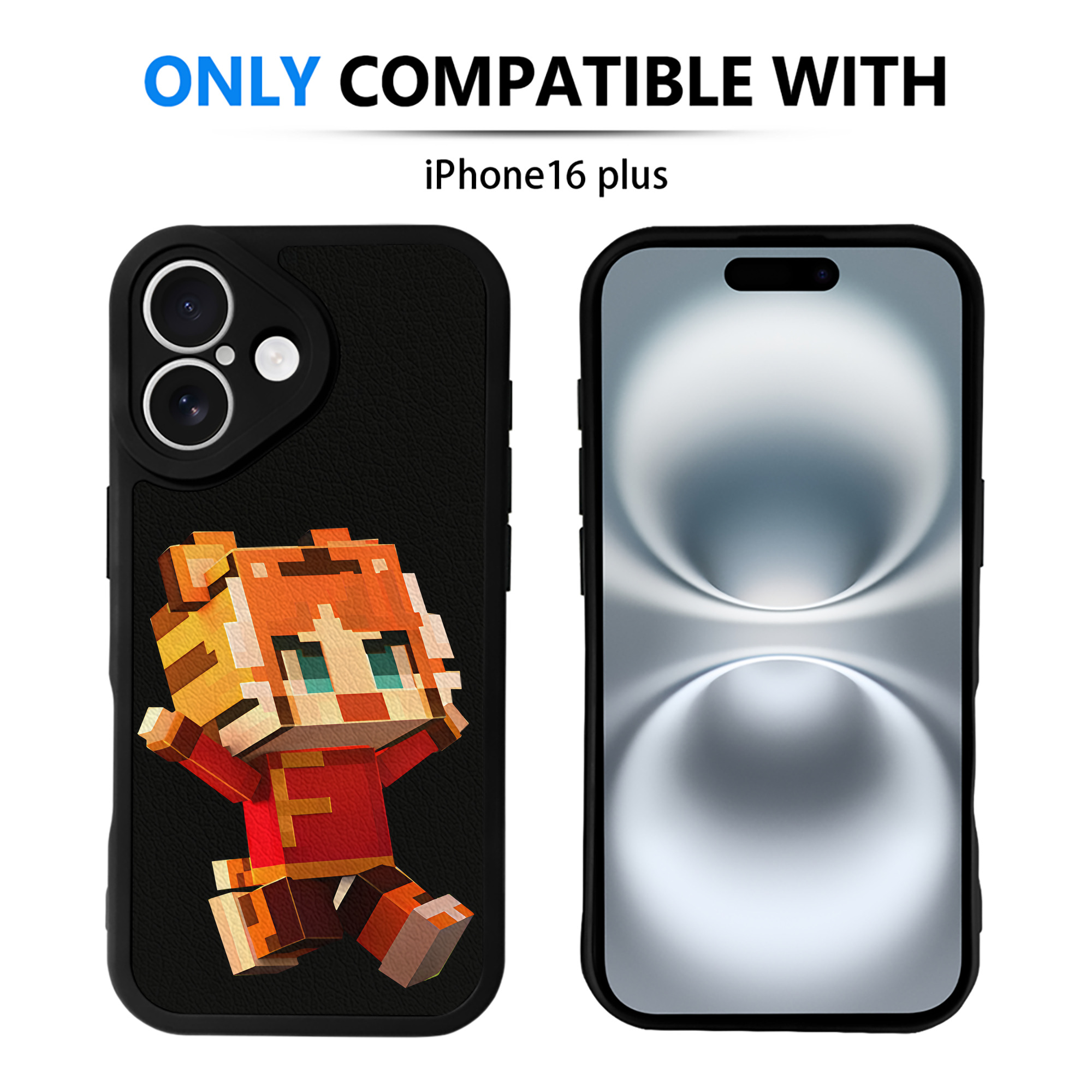 （画像用） マインクラフト ブロックの世界 Minecraft MC Block world 【iPhone 16シリーズ対応】シリコンスマホケース（レザー調） 材質：シリコン